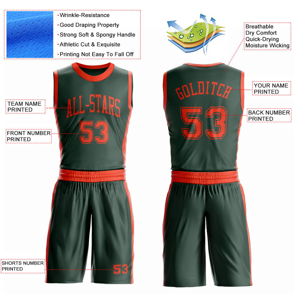 Custom Green Orange Round Neck Basketball Uniform Jersey