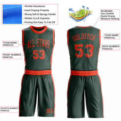 Custom Green Orange Round Neck Basketball Uniform Jersey