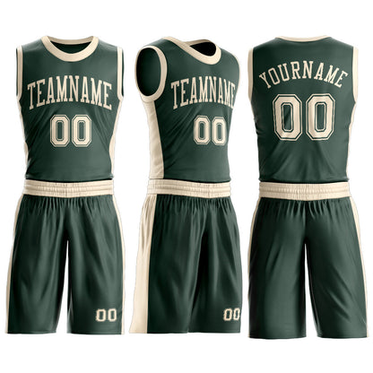 Custom Green Cream Round Neck Basketball Uniform Jersey