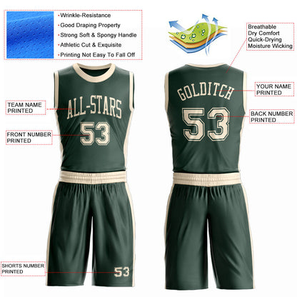 Custom Green Cream Round Neck Basketball Uniform Jersey