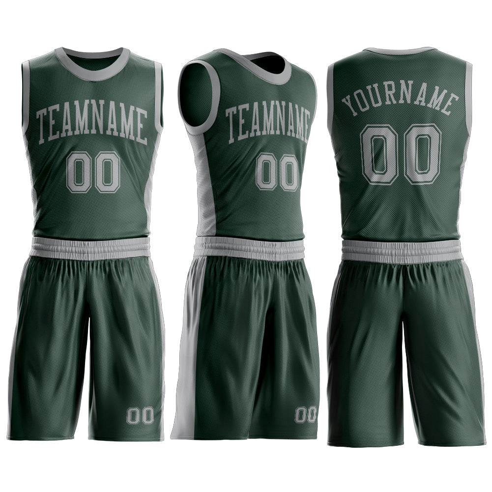 Custom Green Gray Round Neck Basketball Uniform Jersey