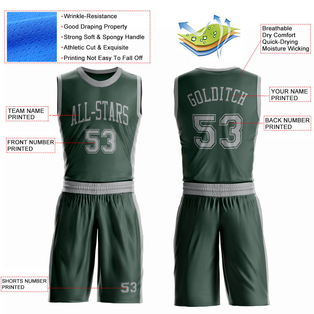 Custom Green Gray Round Neck Basketball Uniform Jersey