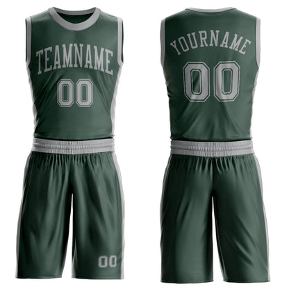 Custom Green Gray Round Neck Basketball Uniform Jersey
