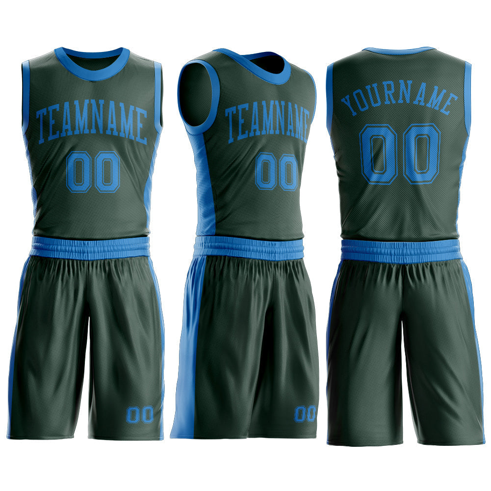 Custom Green Blue Round Neck Basketball Uniform Jersey