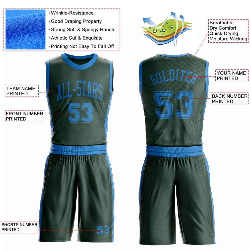 Custom Green Blue Round Neck Basketball Uniform Jersey