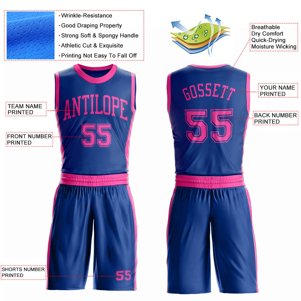 Custom Royal Pink Round Neck Basketball Uniform Jersey