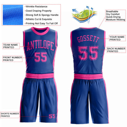 Custom Royal Pink Round Neck Basketball Uniform Jersey