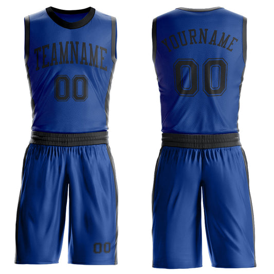 Custom Royal Black Round Neck Basketball Uniform Jersey