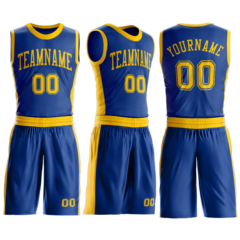 Custom Royal Gold Round Neck Basketball Uniform Jersey