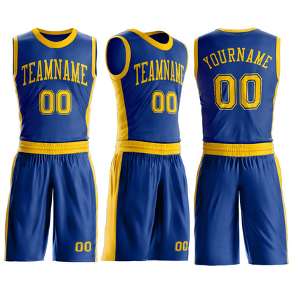 Custom Royal Gold Round Neck Basketball Uniform Jersey