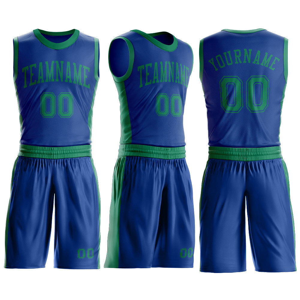 Custom Royal Kelly Green Round Neck Basketball Uniform Jersey