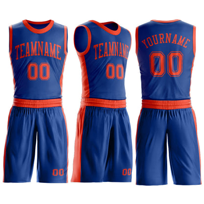 Custom Royal Orange Round Neck Basketball Uniform Jersey