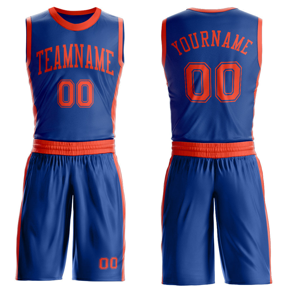 Custom Royal Orange Round Neck Basketball Uniform Jersey