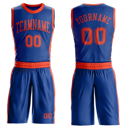 Custom Royal Orange Round Neck Basketball Uniform Jersey