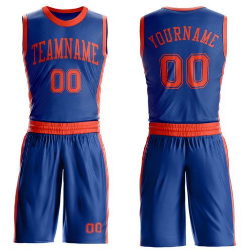 Custom Royal Orange Round Neck Basketball Uniform Jersey