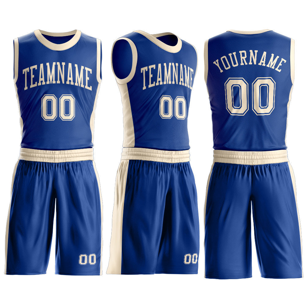 Custom Royal Cream Round Neck Basketball Uniform Jersey