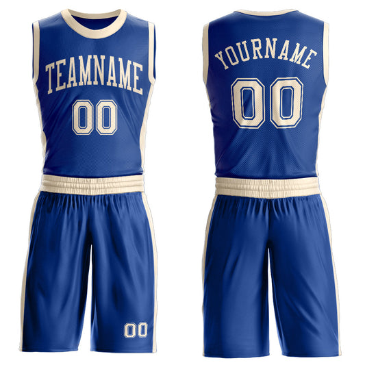 Custom Royal Cream Round Neck Basketball Uniform Jersey