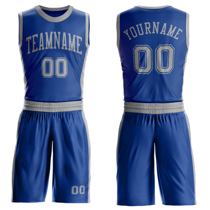 Custom Royal Gray Round Neck Basketball Uniform Jersey
