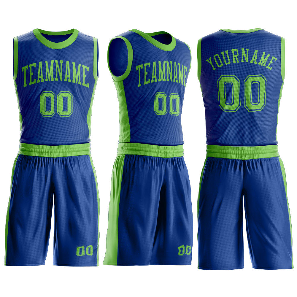 Custom Royal Neon Green Round Neck Basketball Uniform Jersey