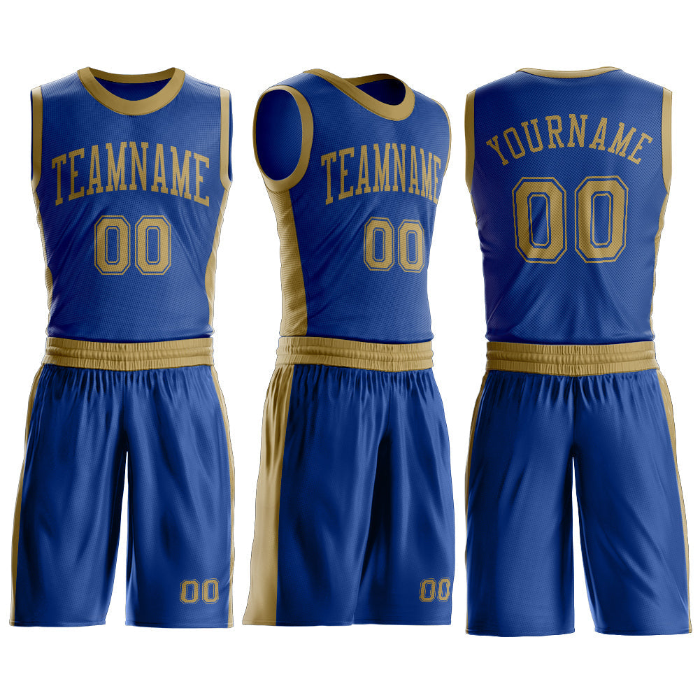 Custom Royal Old Gold Round Neck Basketball Uniform Jersey