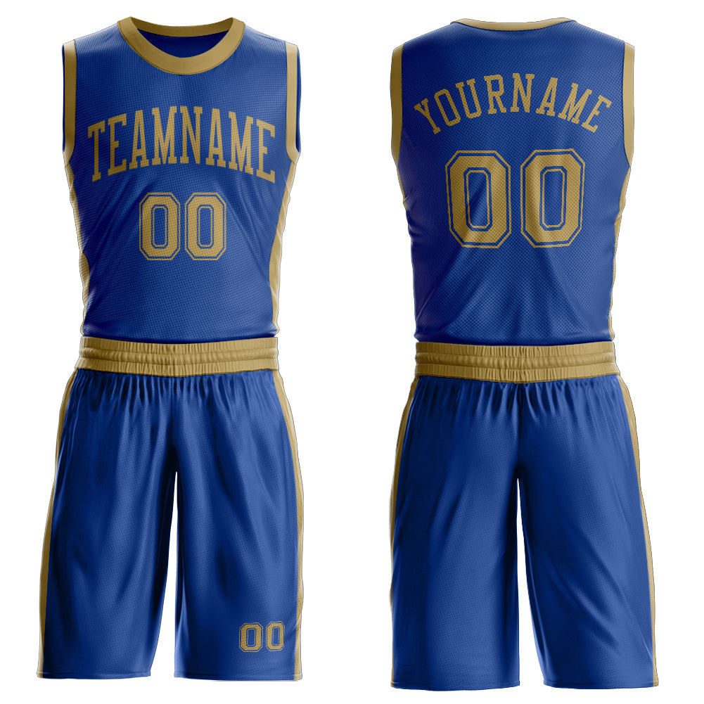 Custom Royal Old Gold Round Neck Basketball Uniform Jersey