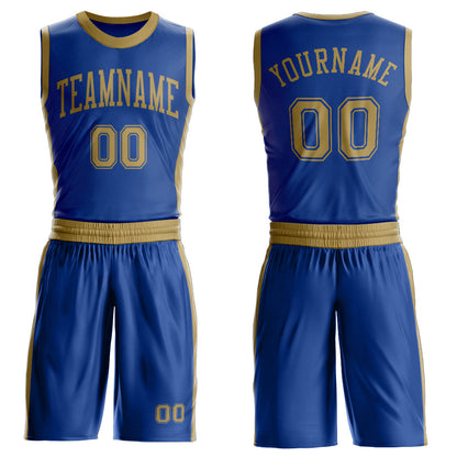 Custom Royal Old Gold Round Neck Basketball Uniform Jersey