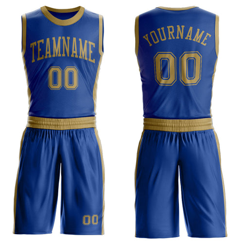 Custom Royal Old Gold Round Neck Basketball Uniform Jersey