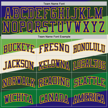 Custom Dark Purple Green-Gold Geometric Stripe Round Neck Sublimation Basketball Uniform Jersey