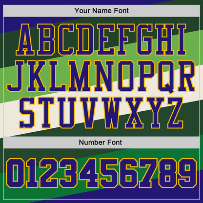 Custom Dark Purple Green-Gold Geometric Stripe Round Neck Sublimation Basketball Uniform Jersey
