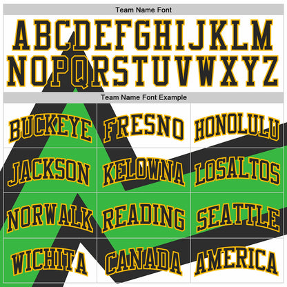 Custom White Black Green-Gold Triangle Geometric Stripe Round Neck Sublimation Basketball Uniform Jersey