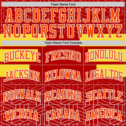 Custom Red Orange Yellow-White Geometric Maze Stripe Round Neck Sublimation Basketball Uniform Jersey
