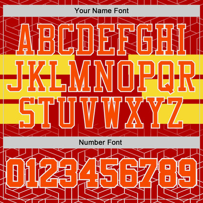 Custom Red Orange Yellow-White Geometric Maze Stripe Round Neck Sublimation Basketball Uniform Jersey