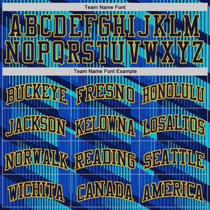 Custom Thunder Blue Navy Lakes Blue-Gold Geometric Stripe Round Neck Sublimation Basketball Uniform Jersey
