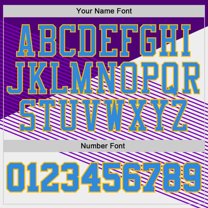 Custom White Powder Blue Purple-Gold Diagonal Stripe Round Neck Sublimation Basketball Uniform Jersey