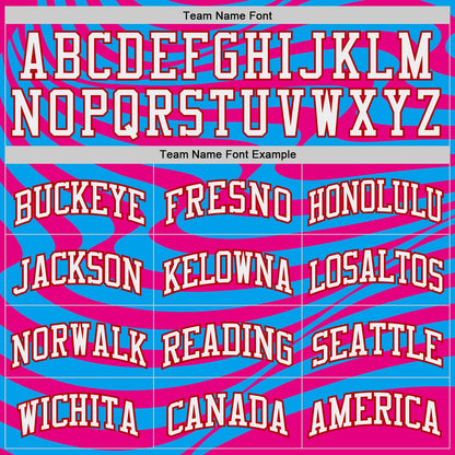 Custom Hot Pink White Blue Red Purple-Gold Wave Stripe Fluid Round Neck Sublimation Basketball Uniform Jersey
