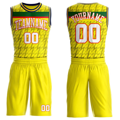Custom Yellow White Green Gray Orange-Navy Lightning Stripe Round Neck Sublimation Basketball Uniform Jersey