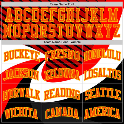 Custom Red Orange Black Gold-Navy Wave Stripe Round Neck Sublimation Basketball Uniform Jersey