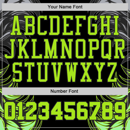 Custom Black Neon Green-Gray Feather Wing Boho Style Round Neck Sublimation Basketball Uniform Jersey