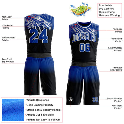 Custom Black Royal-White Wing Gradient Boho Style Round Neck Sublimation Basketball Uniform Jersey