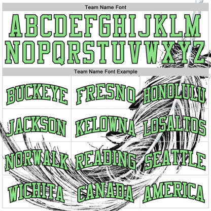 Custom White Pea Green-Black Feather Boho Style Round Neck Sublimation Basketball Uniform Jersey