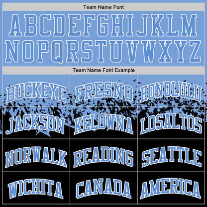 Custom Light Blue Black-White Shattered Geometric Side Panel Stripe Round Neck Sublimation Basketball Set Jersey