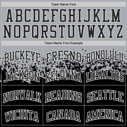 Custom Gray Black-White Shattered Geometric Side Panel Stripe Round Neck Sublimation Basketball Set Jersey