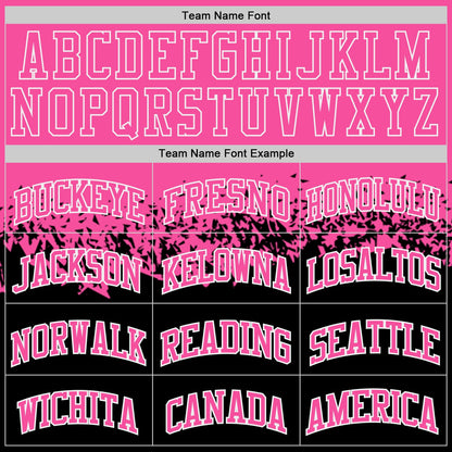 Custom Pink Black-White Shattered Geometric Side Panel Stripe Round Neck Sublimation Basketball Set Jersey