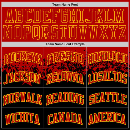 Custom Red Black-Gold Shattered Geometric Side Panel Stripe Round Neck Sublimation Basketball Set Jersey