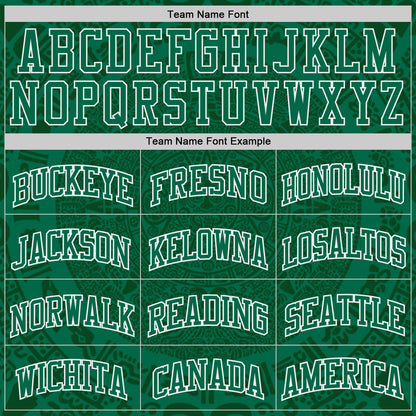 Custom Kelly Green-White Tribal Ethnic Aztec Sun Stone Side Panel Stripe Round Neck Sublimation Basketball Set Jersey