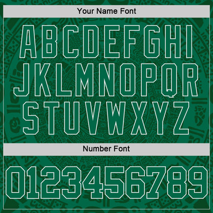 Custom Kelly Green-White Tribal Ethnic Aztec Sun Stone Side Panel Stripe Round Neck Sublimation Basketball Set Jersey