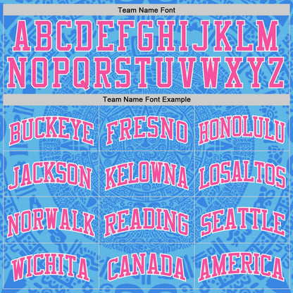 Custom Sky Blue Pink-White Tribal Ethnic Aztec Sun Stone Side Panel Stripe Round Neck Sublimation Basketball Set Jersey