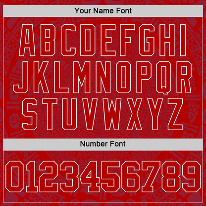 Custom Red-White Tribal Ethnic Aztec Sun Stone Side Panel Stripe Round Neck Sublimation Basketball Set Jersey