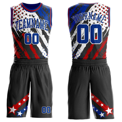 Custom Black Royal White-Red American Flag Patriotic Round Neck Sublimation Basketball Uniform Jersey