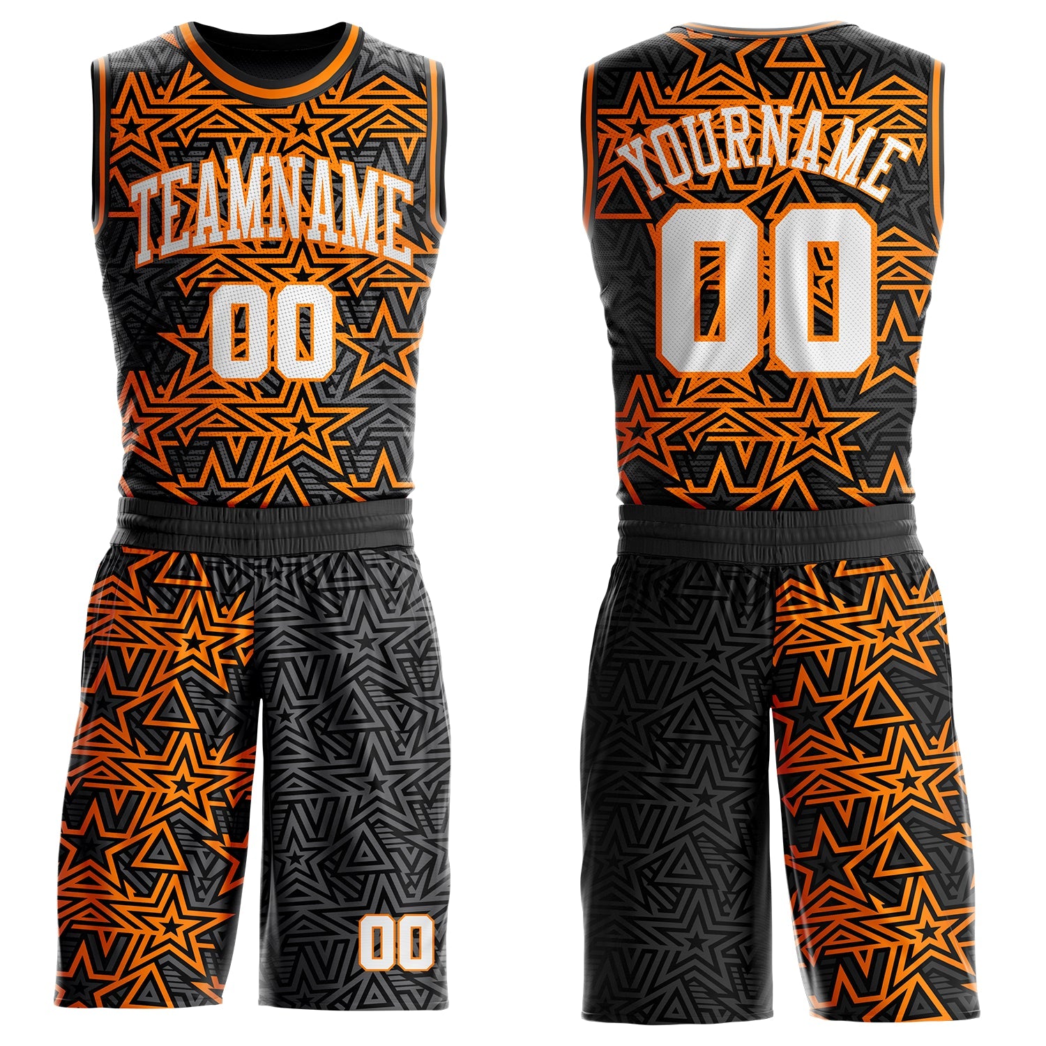 Custom Steel Gray White Bay Orange-Black Geometric Starburst Color Block Round Neck Sublimation Basketball Uniform Jersey
